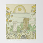 tiki gods send waves and peace swamis // retro surf art by surfy birdy Throw Blanket Gallery Image 2