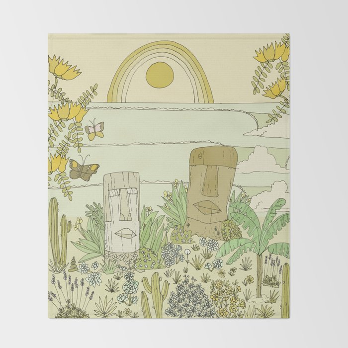 tiki gods send waves and peace swamis // retro surf art by surfy birdy Throw Blanket Gallery Image 2