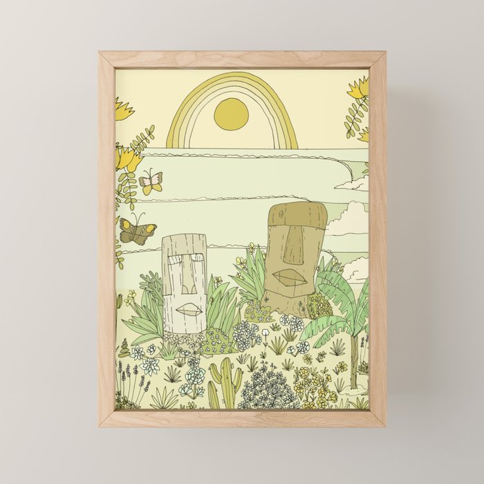tiki gods send waves and peace swamis // retro surf art by surfy birdy Mini Art Print Gallery Image 1