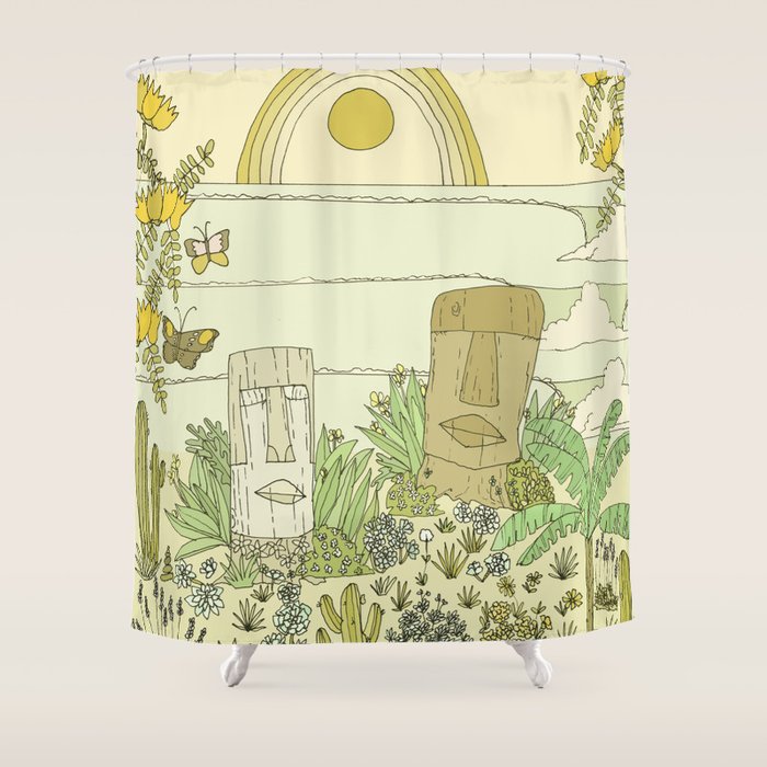 tiki gods send waves and peace swamis // retro surf art by surfy birdy Shower Curtain Gallery Image 1