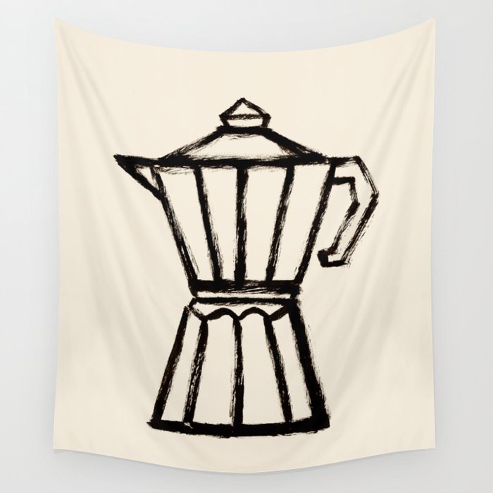 Moke Coffee Pot - Black and Cream Wall Tapestry Gallery Image 1