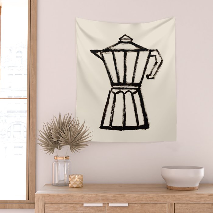 Moke Coffee Pot - Black and Cream Wall Tapestry Gallery Image 2