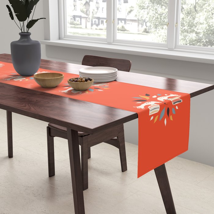 Festive doves - folk illustration Table Runner Gallery Image 2