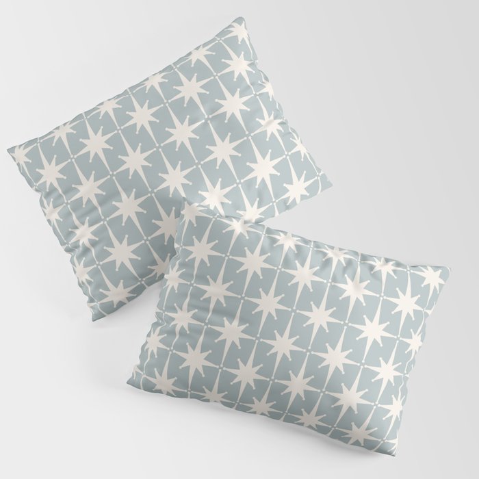 Midcentury Modern Atomic Starburst Pattern in Light Blue Gray and Cream Pillow Sham Gallery Image 1