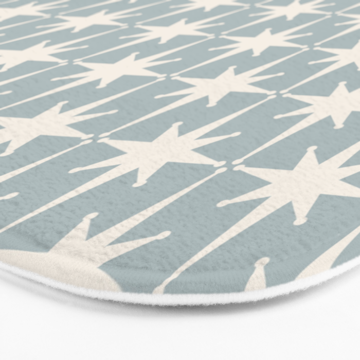 Midcentury Modern Atomic Starburst Pattern in Light Blue Gray and Cream Bath Mat Gallery Image 3