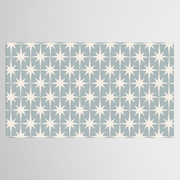 Midcentury Modern Atomic Starburst Pattern in Light Blue Gray and Cream Tablecloth Gallery Image 2