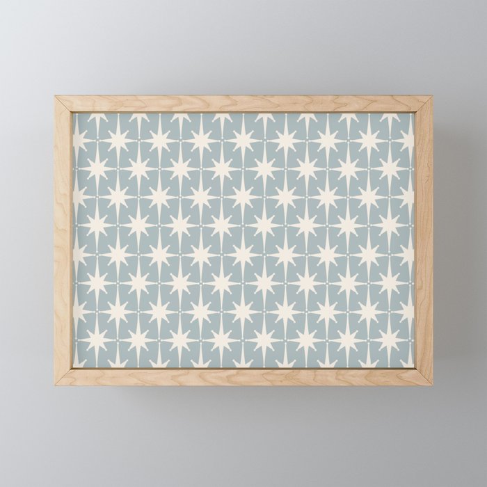 Midcentury Modern Atomic Starburst Pattern in Light Blue Gray and Cream Mini Art Print Gallery Image 1