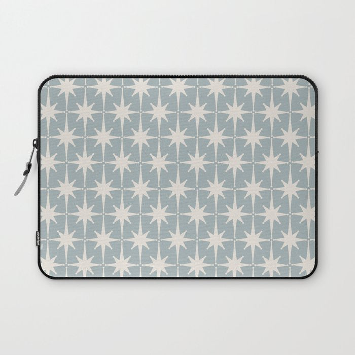 Midcentury Modern Atomic Starburst Pattern in Light Blue Gray and Cream Laptop Sleeve Gallery Image 1
