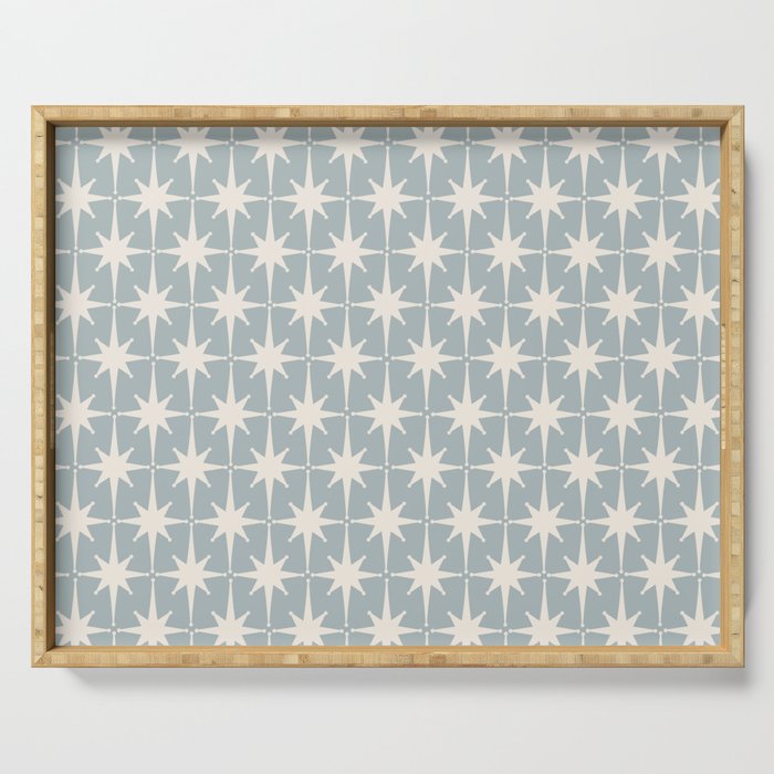 Midcentury Modern Atomic Starburst Pattern in Light Blue Gray and Cream Serving Tray Gallery Image 1
