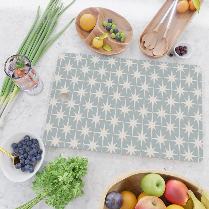 Midcentury Modern Atomic Starburst Pattern in Light Blue Gray and Cream Cutting Board Gallery Image 2