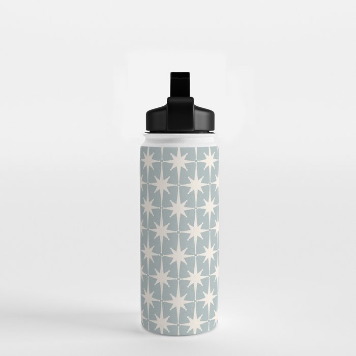 Midcentury Modern Atomic Starburst Pattern in Light Blue Gray and Cream Water Bottle Gallery Image 2