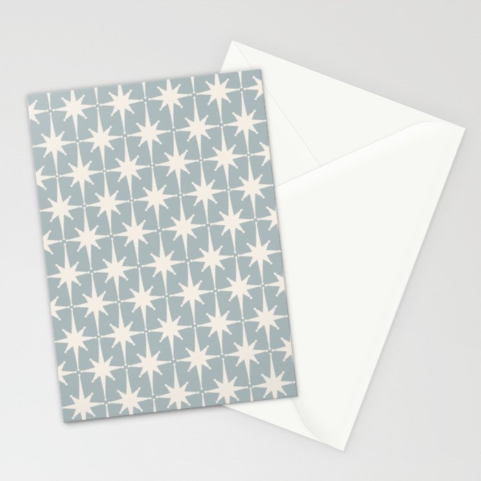 Midcentury Modern Atomic Starburst Pattern in Light Blue Gray and Cream Stationery Card Gallery Image 2