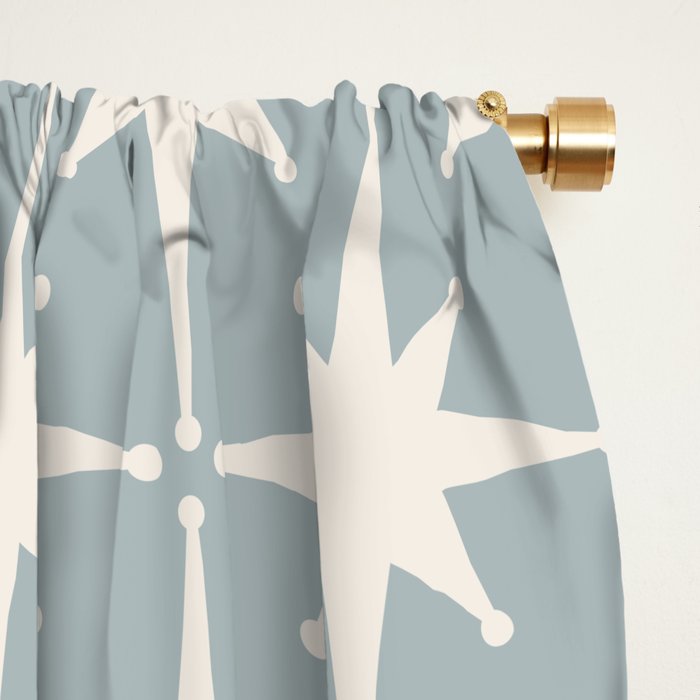 Midcentury Modern Atomic Starburst Pattern in Light Blue Gray and Cream Window Curtain Gallery Image 2