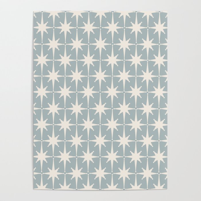 Midcentury Modern Atomic Starburst Pattern in Light Blue Gray and Cream Poster Gallery Image 1