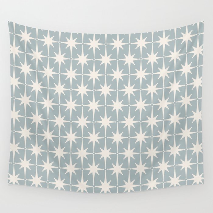 Midcentury Modern Atomic Starburst Pattern in Light Blue Gray and Cream Wall Tapestry Gallery Image 1