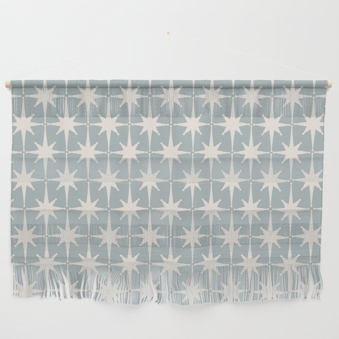 Midcentury Modern Atomic Starburst Pattern in Light Blue Gray and Cream Wall Hanging Gallery Image 1