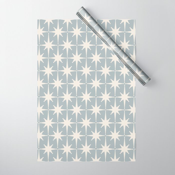 Midcentury Modern Atomic Starburst Pattern in Light Blue Gray and Cream Wrapping Paper Gallery Image 1