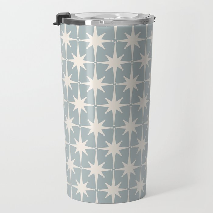 Midcentury Modern Atomic Starburst Pattern in Light Blue Gray and Cream Travel Mug Gallery Image 3