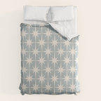 Midcentury Modern Atomic Starburst Pattern in Light Blue Gray and Cream Duvet Cover Gallery Image 6