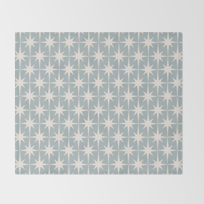 Midcentury Modern Atomic Starburst Pattern in Light Blue Gray and Cream Throw Blanket Gallery Image 2
