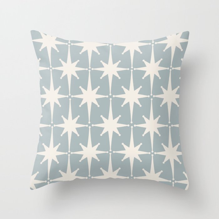 Midcentury Modern Atomic Starburst Pattern in Light Blue Gray and Cream Throw Pillow Gallery Image 1