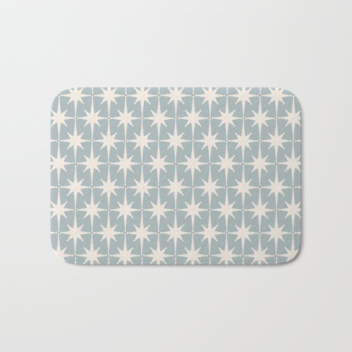 Midcentury Modern Atomic Starburst Pattern in Light Blue Gray and Cream Bath Mat Gallery Image 1