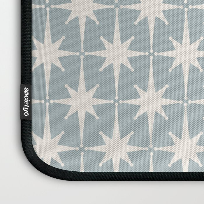 Midcentury Modern Atomic Starburst Pattern in Light Blue Gray and Cream Laptop Sleeve Gallery Image 3