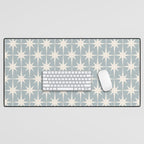 Midcentury Modern Atomic Starburst Pattern in Light Blue Gray and Cream Desk Mat Gallery Image 1