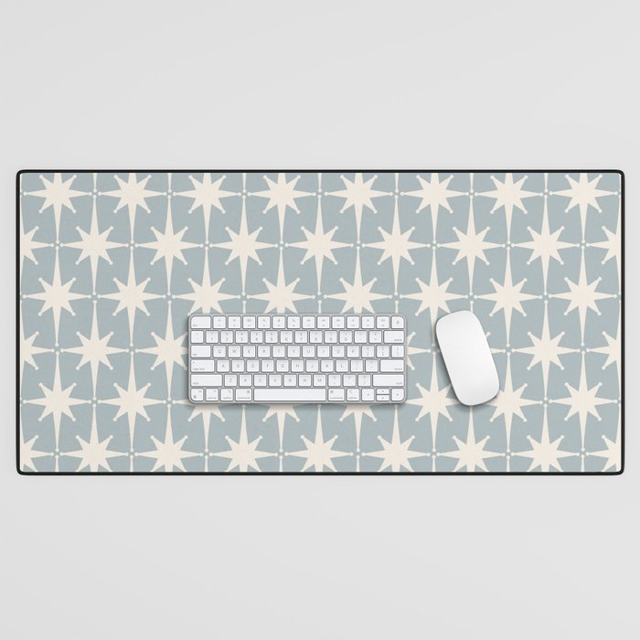 Midcentury Modern Atomic Starburst Pattern in Light Blue Gray and Cream Desk Mat Gallery Image 1