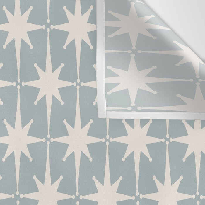 Midcentury Modern Atomic Starburst Pattern in Light Blue Gray and Cream Wall Tapestry Gallery Image 3