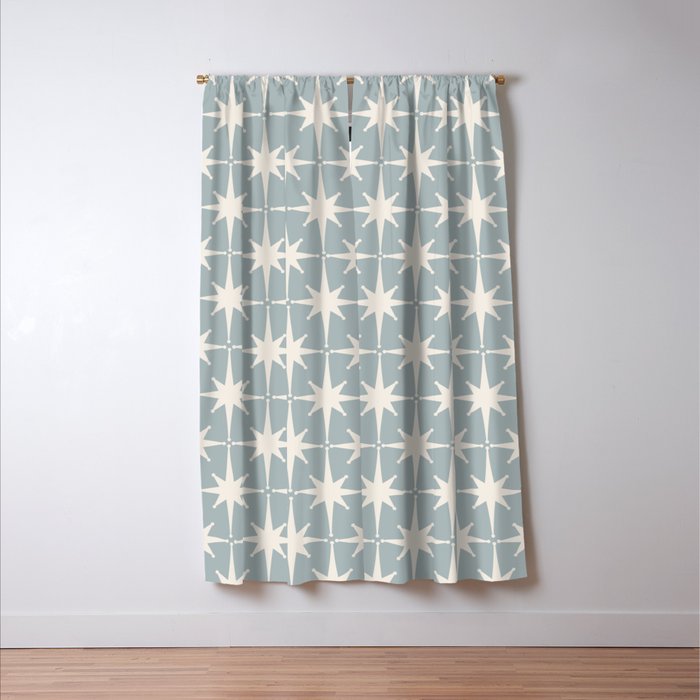 Midcentury Modern Atomic Starburst Pattern in Light Blue Gray and Cream Window Curtain Gallery Image 3