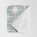 Midcentury Modern Atomic Starburst Pattern in Light Blue Gray and Cream Throw Blanket Gallery Image 3