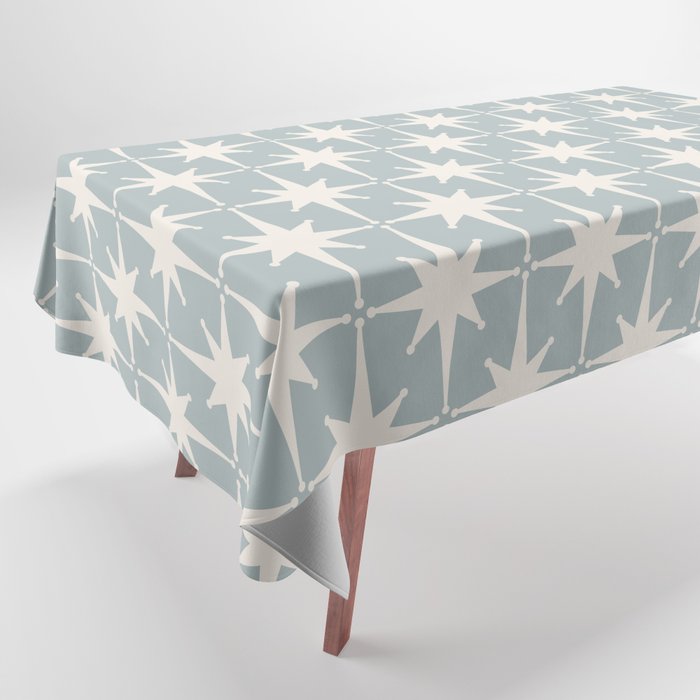 Midcentury Modern Atomic Starburst Pattern in Light Blue Gray and Cream Tablecloth Gallery Image 1