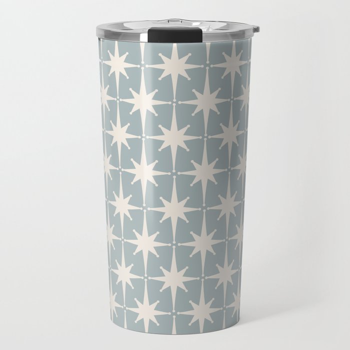 Midcentury Modern Atomic Starburst Pattern in Light Blue Gray and Cream Travel Mug Gallery Image 1