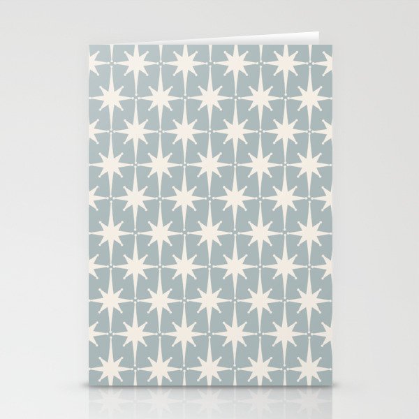 Midcentury Modern Atomic Starburst Pattern in Light Blue Gray and Cream Stationery Card Gallery Image 1
