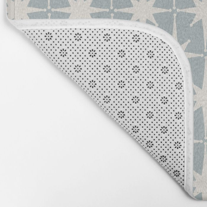Midcentury Modern Atomic Starburst Pattern in Light Blue Gray and Cream Bath Mat Gallery Image 2