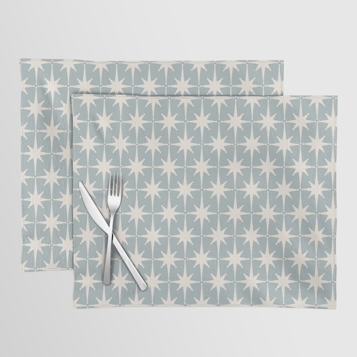 Midcentury Modern Atomic Starburst Pattern in Light Blue Gray and Cream Placemat Gallery Image 1