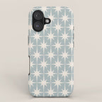 Midcentury Modern Atomic Starburst Pattern in Light Blue Gray and Cream iPhone Case Gallery Image 1
