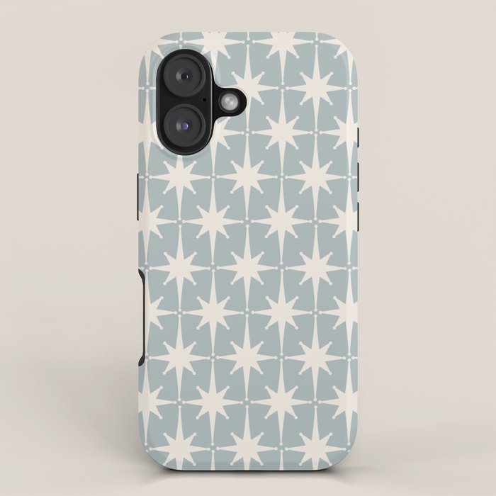 Midcentury Modern Atomic Starburst Pattern in Light Blue Gray and Cream iPhone Case Gallery Image 1