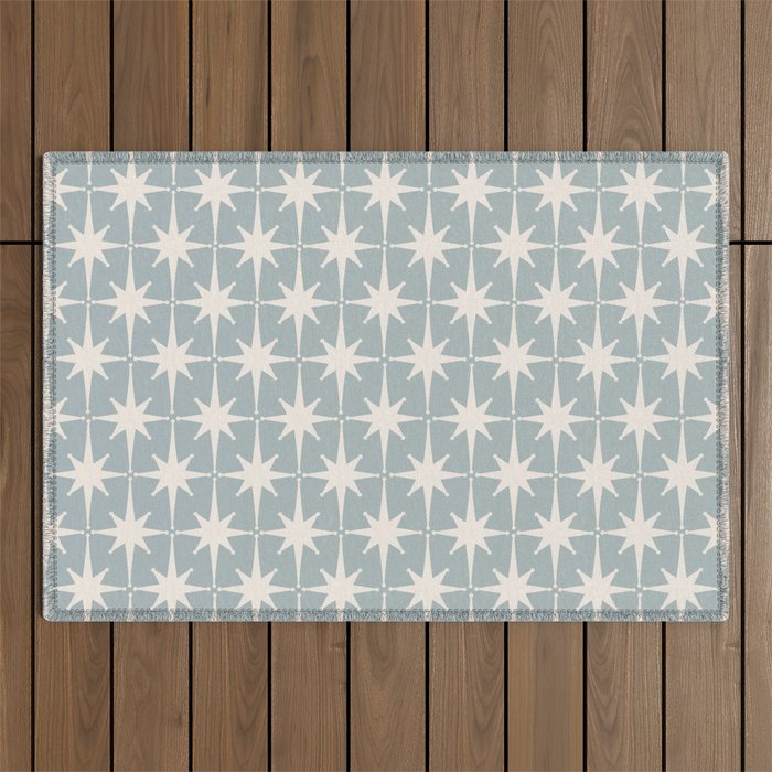 Midcentury Modern Atomic Starburst Pattern in Light Blue Gray and Cream Outdoor Rug Gallery Image 1