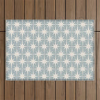 Midcentury Modern Atomic Starburst Pattern in Light Blue Gray and Cream Outdoor Rug Gallery Image 1