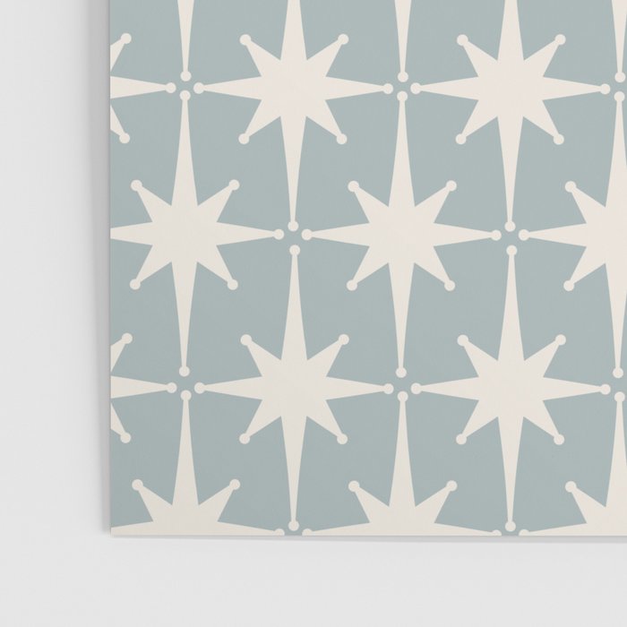 Midcentury Modern Atomic Starburst Pattern in Light Blue Gray and Cream Poster Gallery Image 3