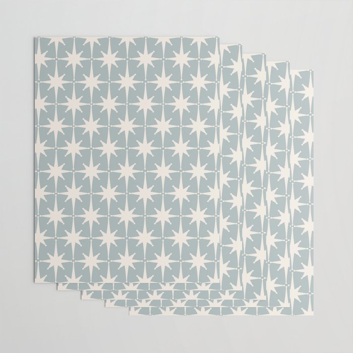 Midcentury Modern Atomic Starburst Pattern in Light Blue Gray and Cream Wrapping Paper Gallery Image 3