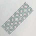 Midcentury Modern Atomic Starburst Pattern in Light Blue Gray and Cream Yoga Mat Gallery Image 1