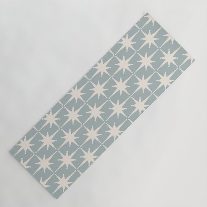 Midcentury Modern Atomic Starburst Pattern in Light Blue Gray and Cream Yoga Mat Gallery Image 1