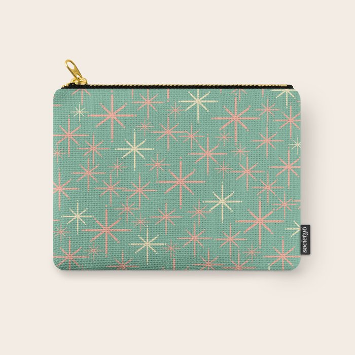 Starbursts Mid Century Modern Retro Pattern in Blush Pink, Cream, and Mint Teal Carry All Pouch Gallery Image 1