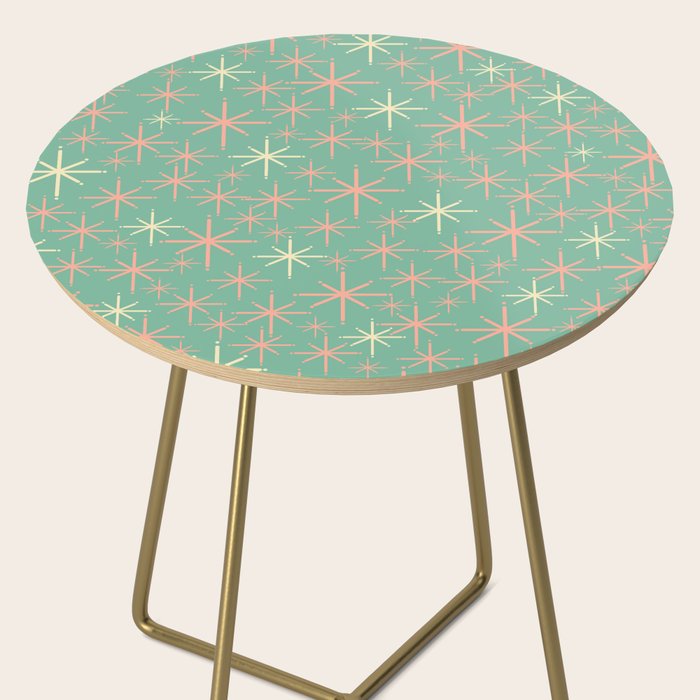 Starbursts Mid Century Modern Retro Pattern in Blush Pink, Cream, and Mint Teal Side Table Gallery Image 2