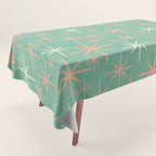 Starbursts Mid Century Modern Retro Pattern in Blush Pink, Cream, and Mint Teal Tablecloth Gallery Image 1