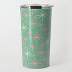 Starbursts Mid Century Modern Retro Pattern in Blush Pink, Cream, and Mint Teal Travel Mug Gallery Image 1
