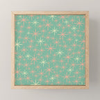 Starbursts Mid Century Modern Retro Pattern in Blush Pink, Cream, and Mint Teal Mini Art Print Gallery Image 1